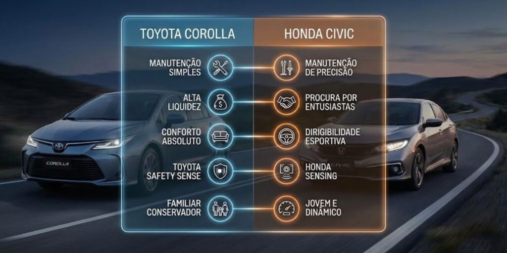 Corolla ou Civic seminovo infográfico comparativo