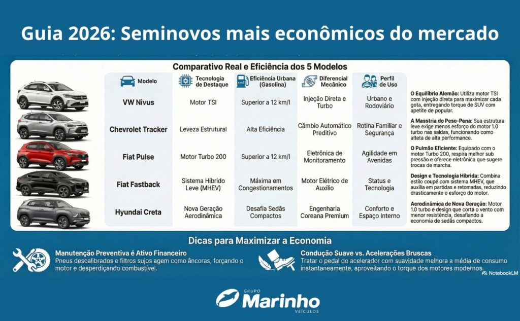 SUV seminovo mais econômico comparativo 2026