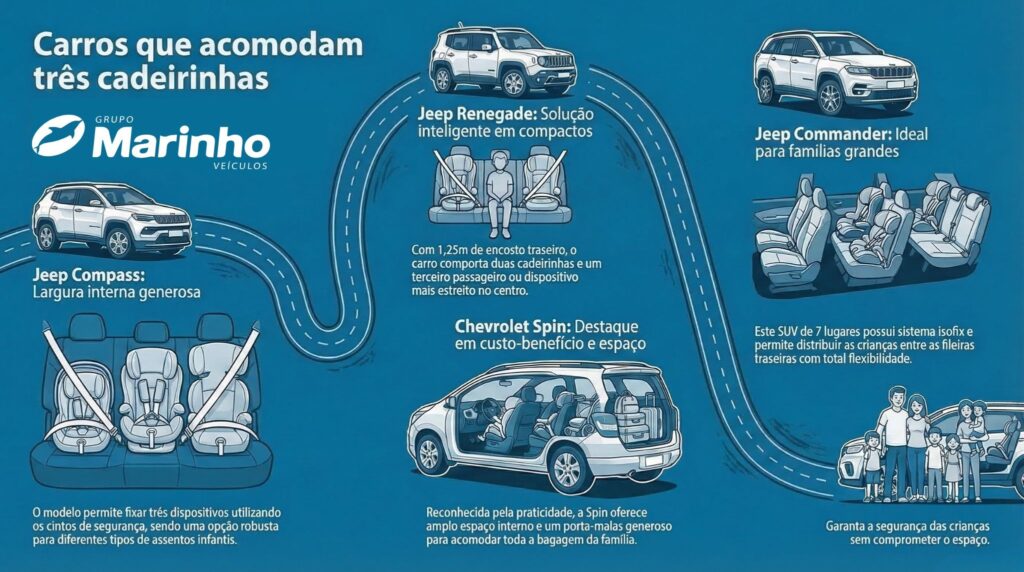 Carros que comportam 3 crianças no banco de trás